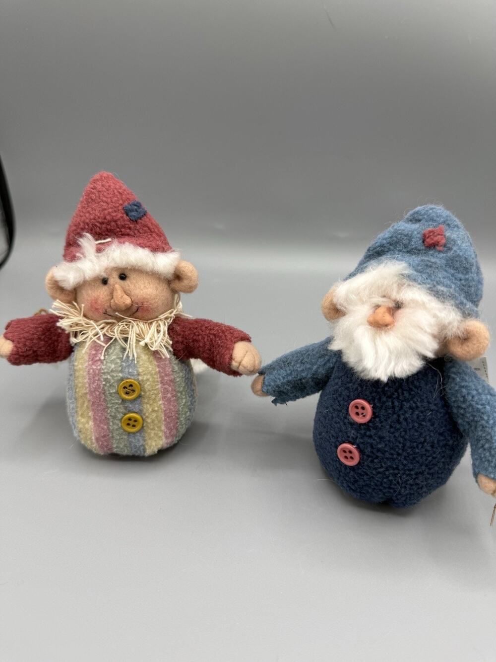 Primitive Christmas Gnome Elf Dolls Plush Shelf Sitters Folk Art Set of 2